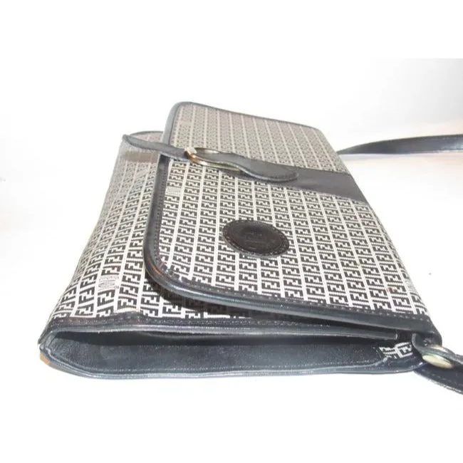 Fendi Vintage Two Way Style Pursesdesigner Purses Blue Small F Logo Print Coated Canvas And Navy Lea