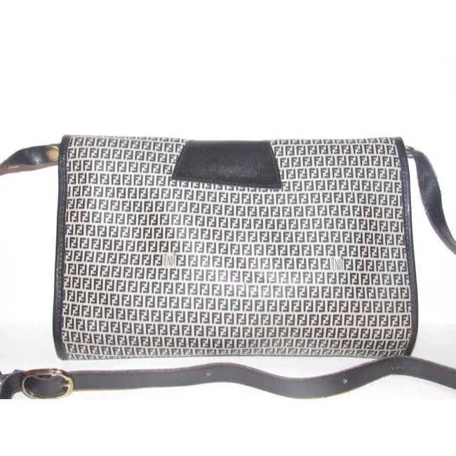 Fendi Vintage Two Way Style Pursesdesigner Purses Blue Small F Logo Print Coated Canvas And Navy Lea
