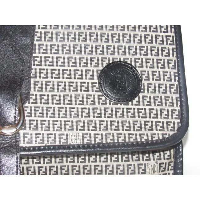 Fendi Vintage Two Way Style Pursesdesigner Purses Blue Small F Logo Print Coated Canvas And Navy Lea