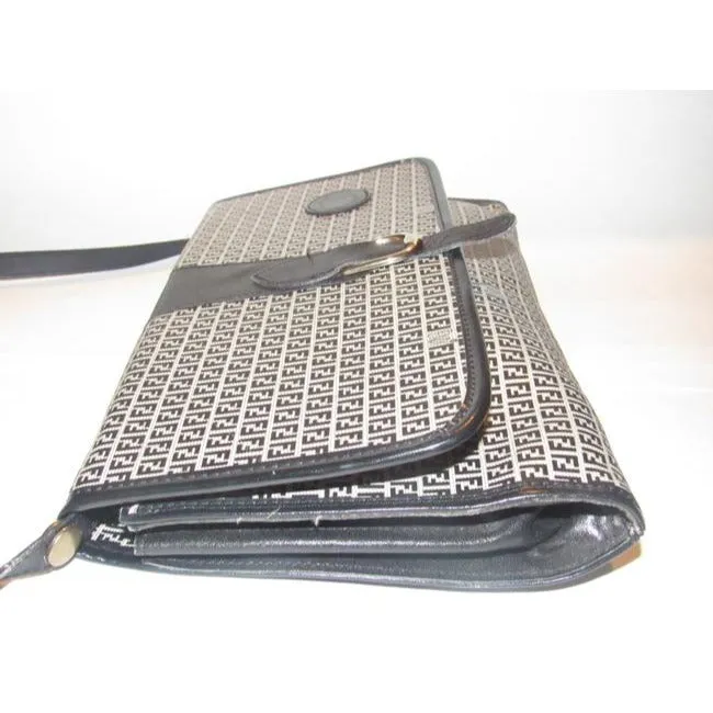 Fendi Vintage Two Way Style Pursesdesigner Purses Blue Small F Logo Print Coated Canvas And Navy Lea