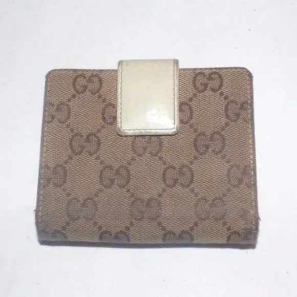 Gucci Brown Large G Logo Canvas & White Tri-fold