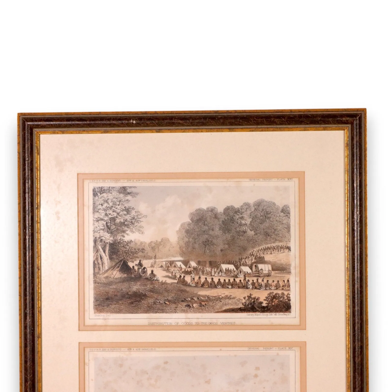 John Mix Stanley Distribution of Goods to Indians USPRR 21x16 Litho Antique 1860