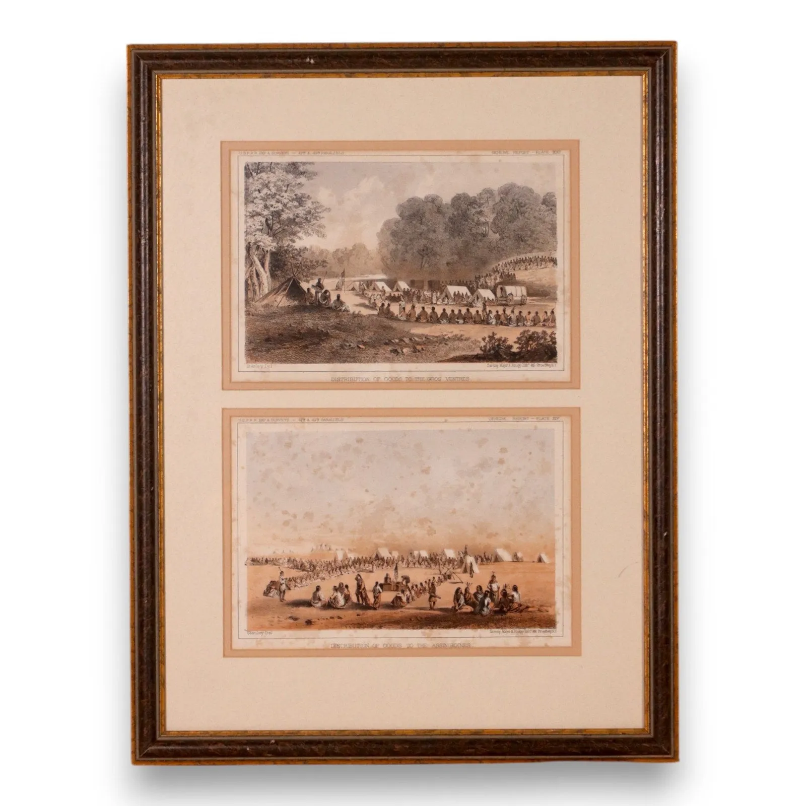 John Mix Stanley Distribution of Goods to Indians USPRR 21x16 Litho Antique 1860