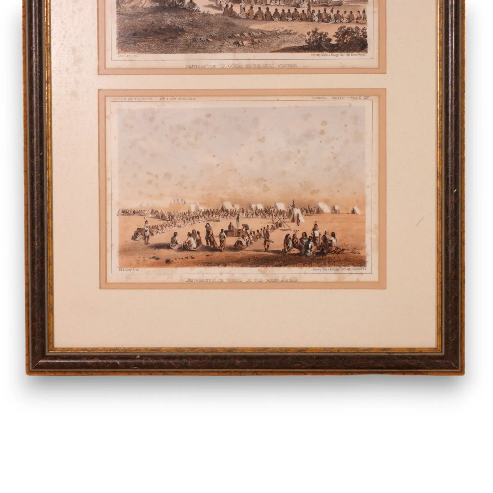 John Mix Stanley Distribution of Goods to Indians USPRR 21x16 Litho Antique 1860