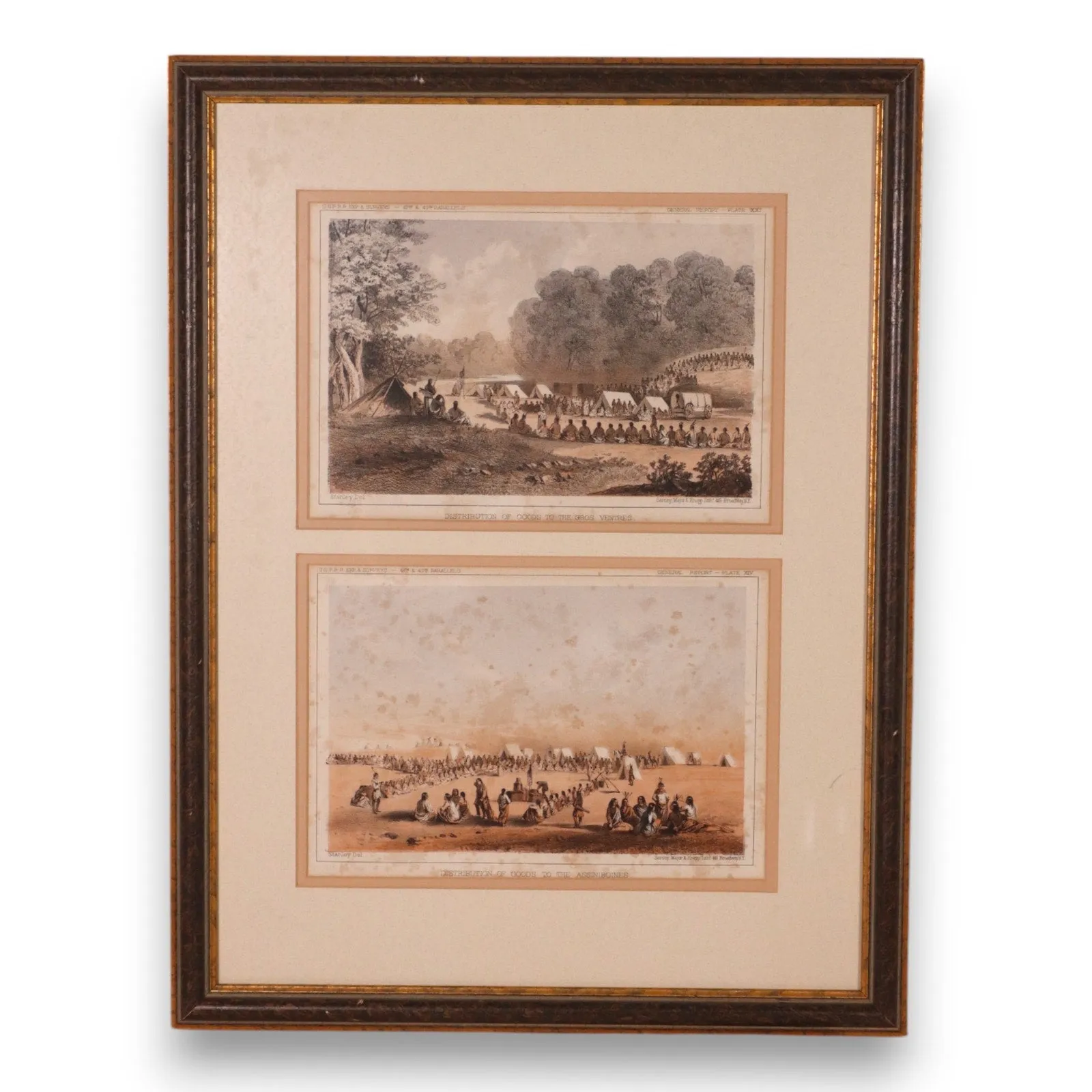 John Mix Stanley Distribution of Goods to Indians USPRR 21x16 Litho Antique 1860