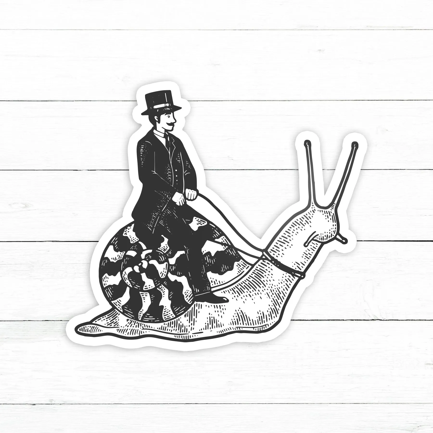 Man Riding Snail Sticker | Waterproof Vinyl | 3in