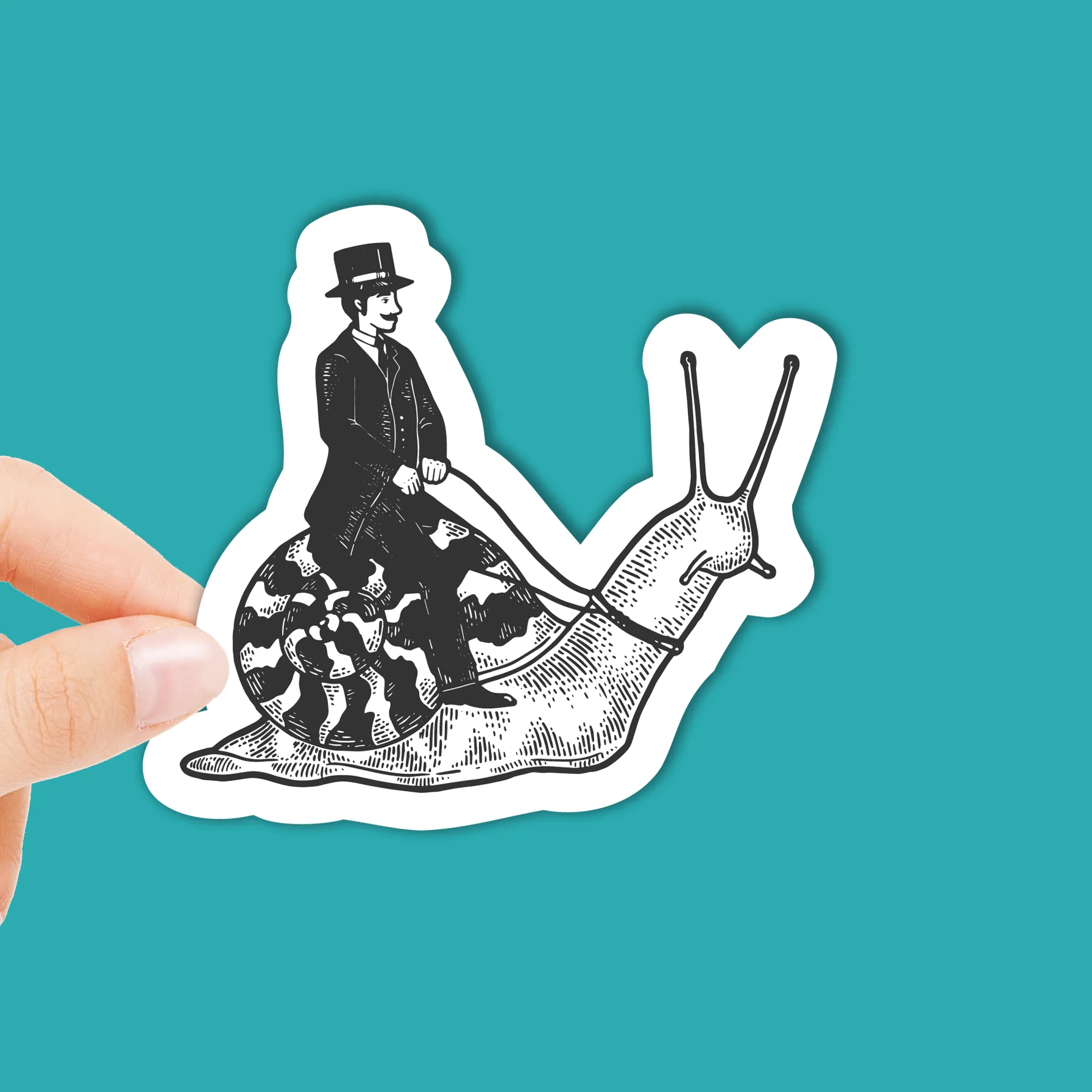 Man Riding Snail Sticker | Waterproof Vinyl | 3in