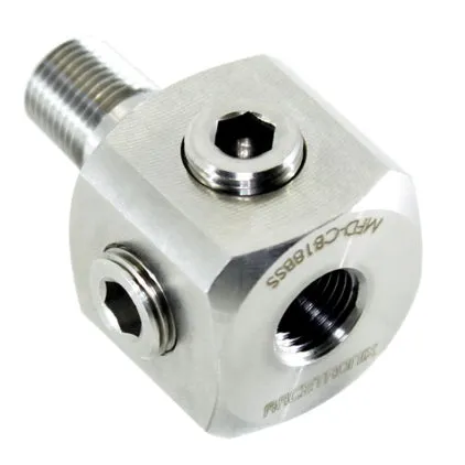 Racetronix Stainless 4 Port Distribution Cube for Oil Pressure and Turbo Oil Feeds, 1x MBSPT, 4x FPT,1x FBSPT