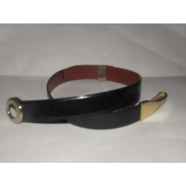 St John Glossy Black Leather Belt w Gold Horse-bit