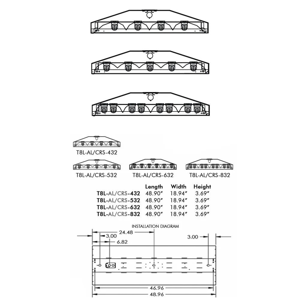 T8 FLUORESCENT T8L 4, 5, 6 & 8 LAMP LINEAR LIGHTING FIXTURE