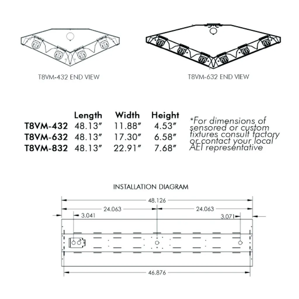 T8 FLUORESCENT VMAX 4, 6 & 8 LAMP LINEAR LIGHTING FIXTURE