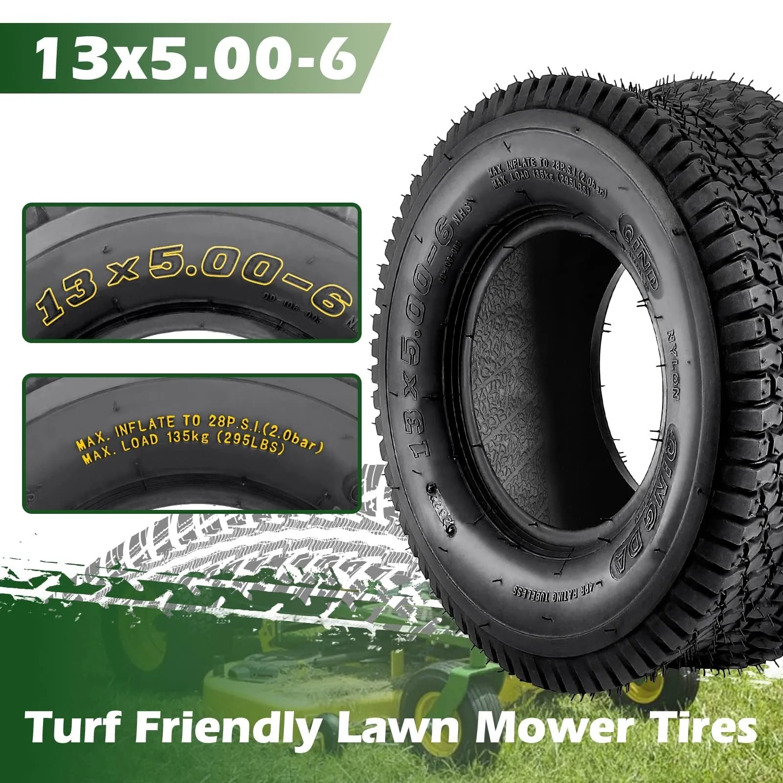 US GARVEE 13x5.00-6 Lawn Mower Tire 2Pcs 13x5x6 13-5-6 Turf Tire