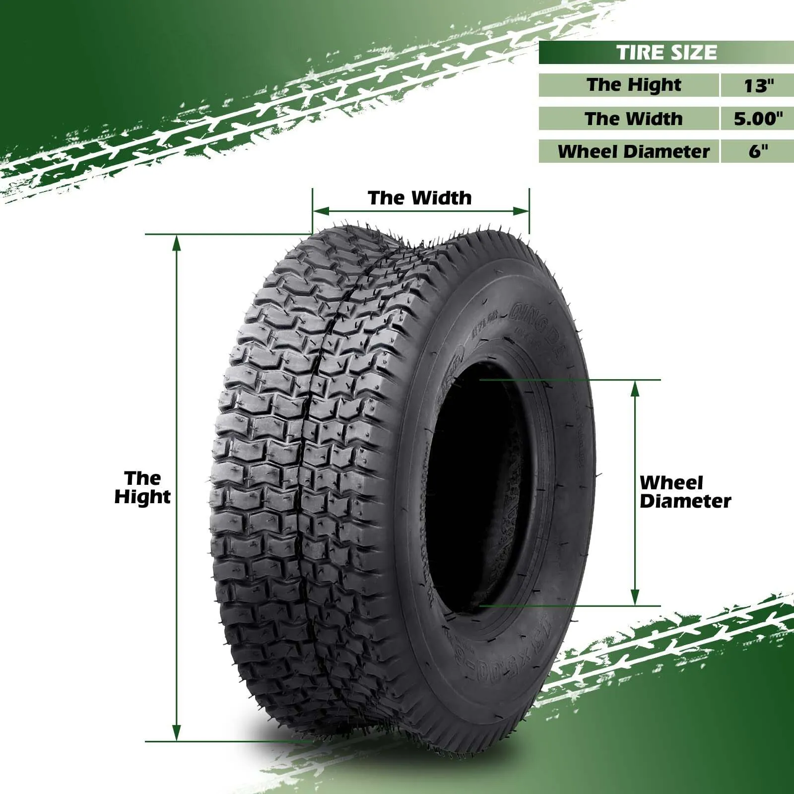 US GARVEE 13x5.00-6 Lawn Mower Tire 2Pcs 13x5x6 13-5-6 Turf Tire