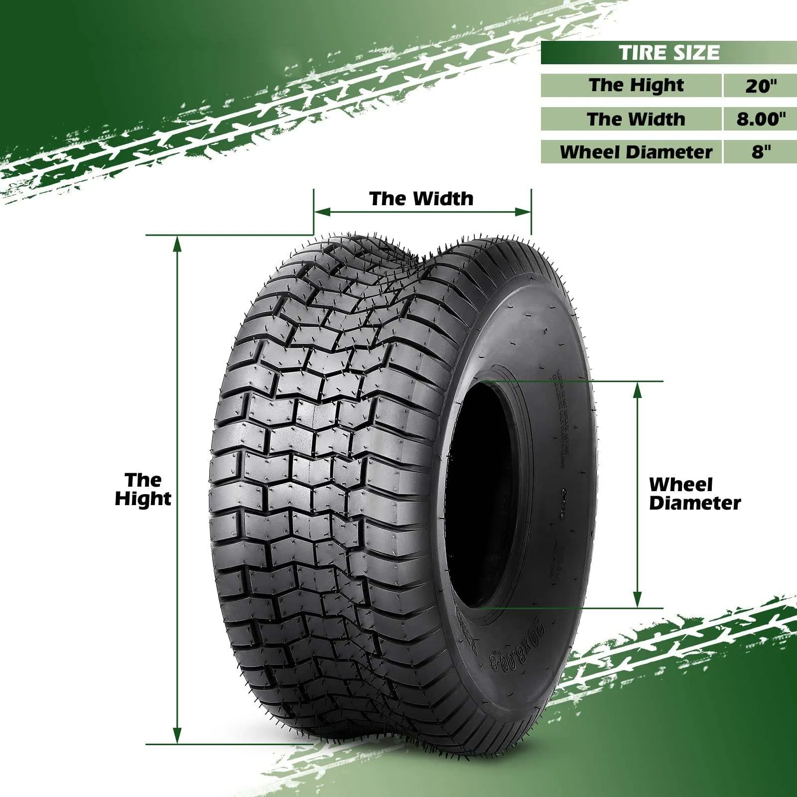 US GARVEE 20x8.00-8 Lawn Mower Tire 2Pcs 20x8x8 20-8-8 Turf Tire