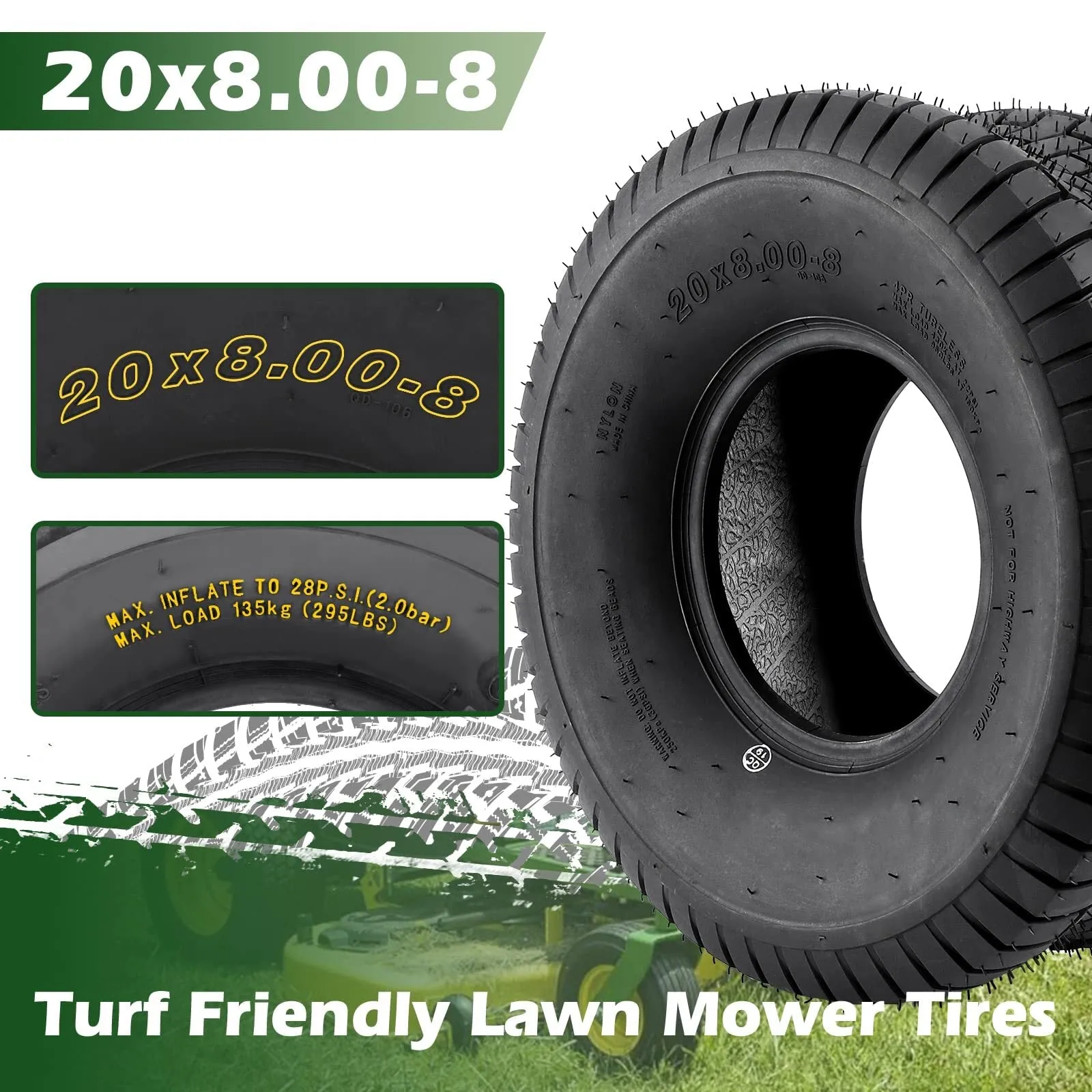 US GARVEE 20x8.00-8 Lawn Mower Tire 2Pcs 20x8x8 20-8-8 Turf Tire